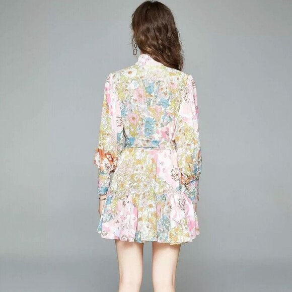 TDDPSSHDP A-Line Mini Dress Multi Floral Sheer Oversized Pullover Tunic Preppy - Picture 3 of 11